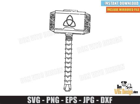 Mjolnir With Triquetra Outline Svg Dxf Png Thor Hammer Marvel