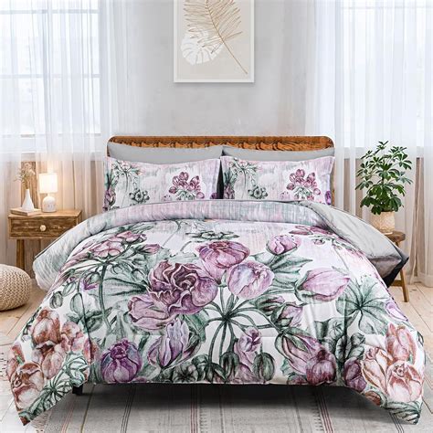 Djy Floral Comforter Set Queen Piece Purple Comforter Set With