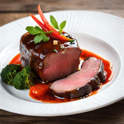 Un Plato De Comida Con Salsa Roja Y Br Coli Al Lado Foto Premium