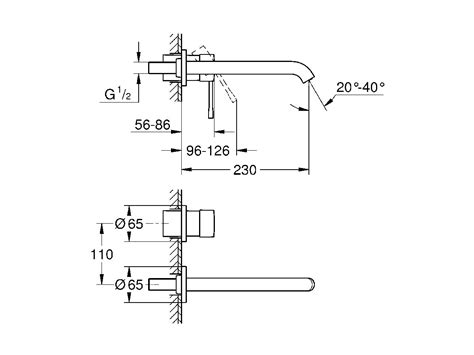 GROHE Essence New Wall Basin Mixer Tap Set 230mm Hard Graphite 5 Star