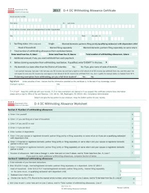 Fillable Online Otr Cfo Dc D Dc Withholding Allowance Certi Cate