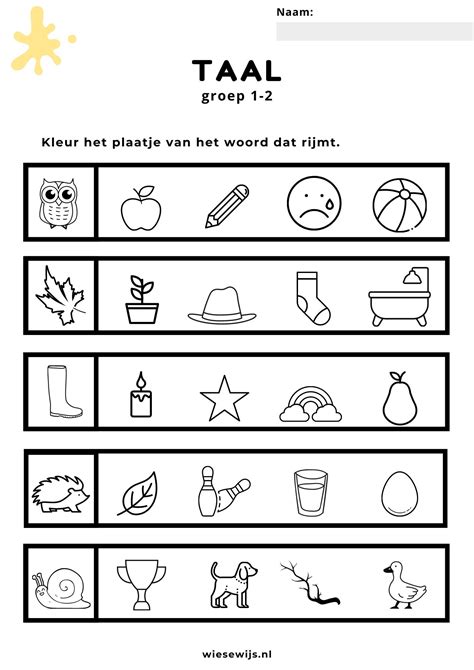 Werkblad Taal Groep Rijmen Thema Herfst Wiesewijs