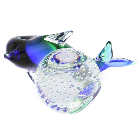 Murano Sculptures Murano Glass Dolphin On Base Blue And Green