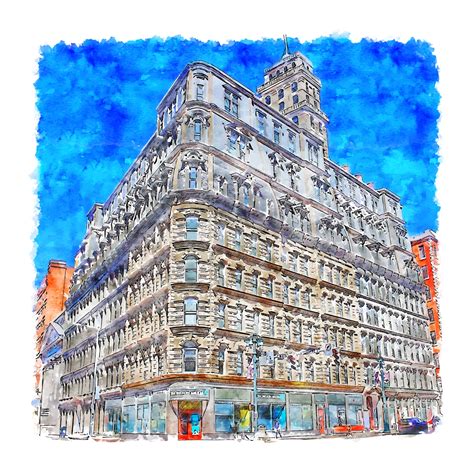 Rochester New York Watercolor sketch hand drawn illustration 12495738