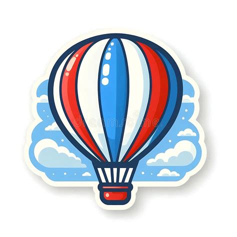 Hot Air Balloon With Blue White And Red Stripes Against A Cloudy Sky