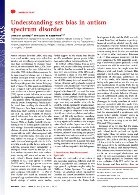 Understanding Sex Bias In Autism Spectrum Disorder Pnas