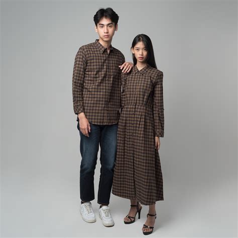 Jual Benhill Kemeja Gamis Couple Flannel Kotak Coklat