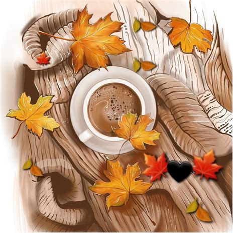 A Cup Of Coffee With Autumn Leaves Around It