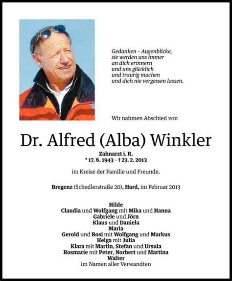 Todesanzeigen Von Dr Alfred Alba Winkler Todesanzeigen