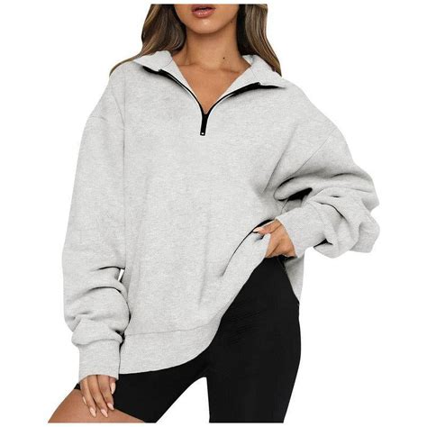 Inadays Womens Oversized Hooded Sweatshirt Half Zip Long Sleeve