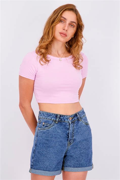 Buy Sinsay Women Short Sleeve Crop Top Lavender Online Brands For Less