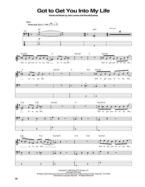 Got To Get You Into My Life By The Beatles Sheet Music For Bass Guitar