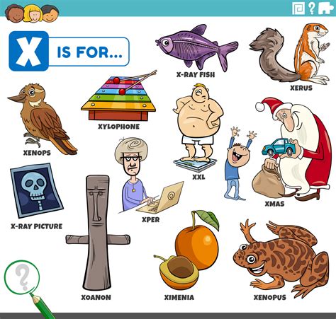 Letter X Words Educational Set With Cartoon Characters 9205785 Vector