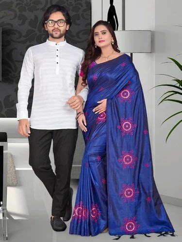 Swastik Creation Party Wear Silk Saree With Kurta Couple Combo 6 M