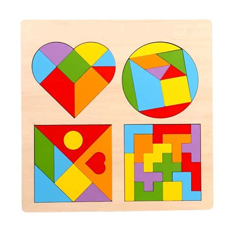 Puzzle Incastru Din Lemn In Forme Geometrice Tangram Si Tetris