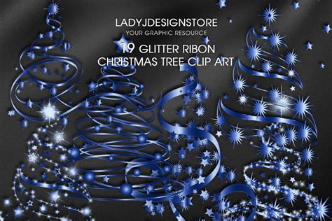 Blue Ribbon Sparkle Christmas Tree Clip Art In Png Format