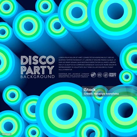 Disco Party Bright Poster Invitation Card Color Circles And Letters On