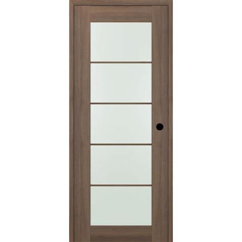 Belldinni 32 In X 80 In Vona Left Hand Solid Composite Core 5 Lite Frosted Glass Pecan Nutwood