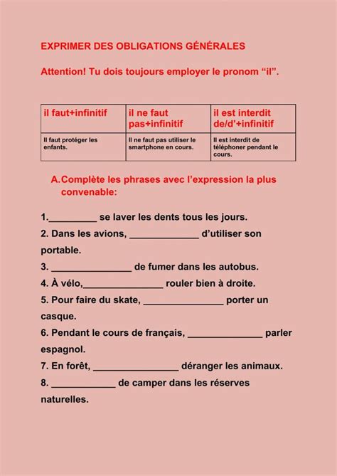 Exprimer L Obligation Et L Interdiction Worksheet Cours De Fran Ais