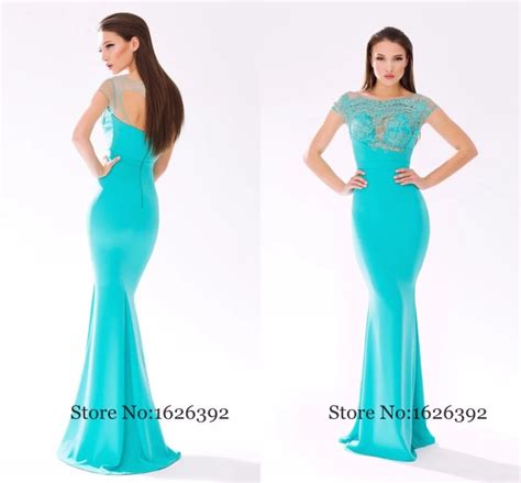 Hot Selling 2017 Fashion Sheer Sexy Turquoise Dresses With Sleeves Backless Lace Evening Dress