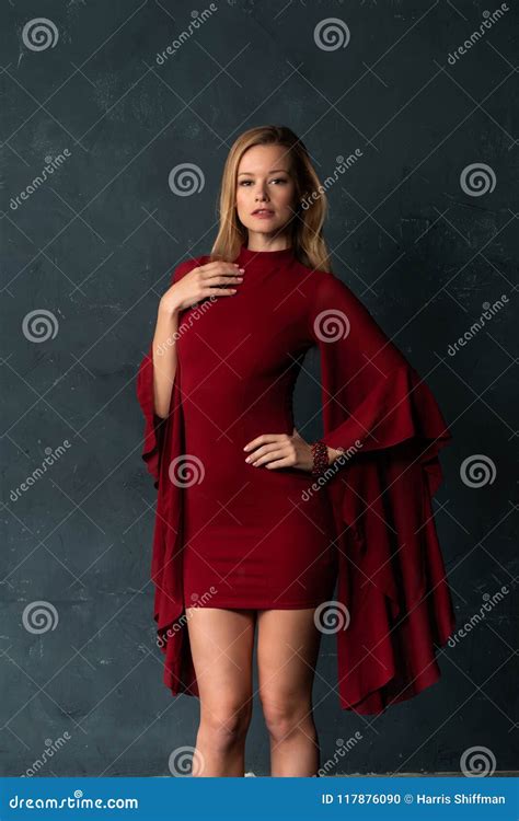 Blonde In A Red Dress Stock Photo Image Of Adult Taut