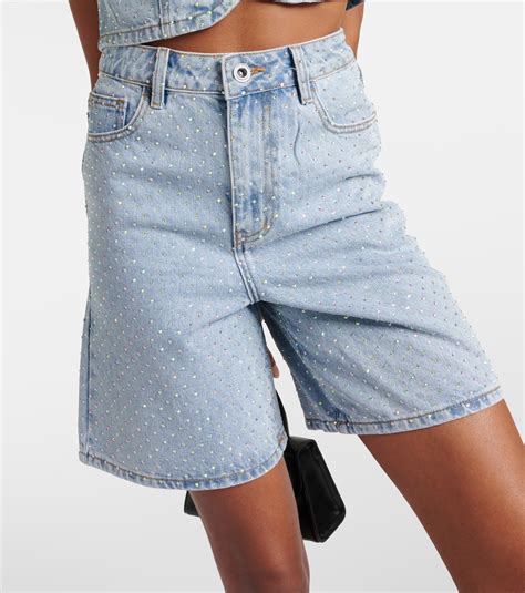 Embellished Denim Shorts In Blue Self Portrait Mytheresa