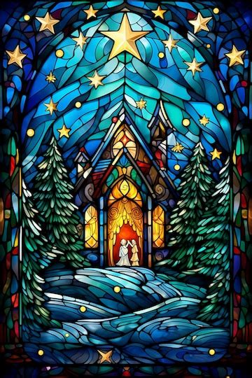 Premium Photo Stained Glass Window With A Nativity Scene And A Nativity Scene