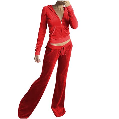 Lovskoo 2 Piece Outfits Velour Tracksuit For Women Zip Up Hoodie Velvet