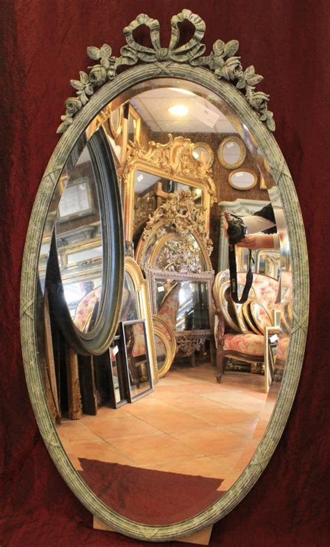 Proantic Grand Miroir Ovale Nœud Louis XVI Glace Biseautée 77 X 14