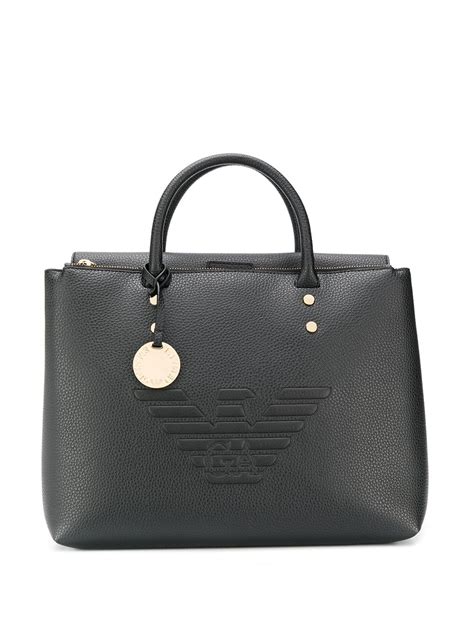 Emporio Armani Logo Embossed Tote In Black ModeSens