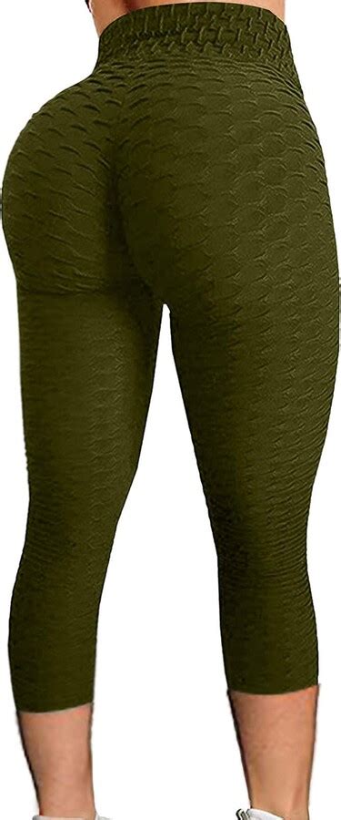 Amz Women S High Waist Bubble Textured Yoga Cropped Pants Honeycomb