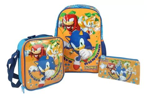 Scool Set Mochila Oficio Lonchera Y Cartuchera Sonic Color Multicolor