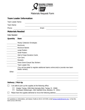 Fillable Online Makingstrides Acsevents Materials Request Form Making