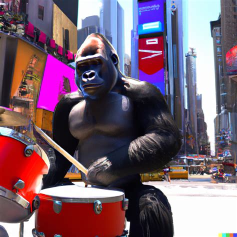 Gorilla Playing The Drums On Times Square Ultra Detailed 8k Rdalle2