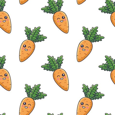 Premium Vector Cute Kawaii Carrot Seamless Pattern In Doodle Style