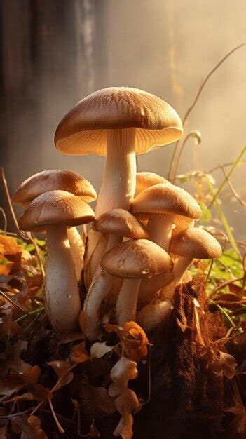 Premium Ai Image A Cluster Of Mushrooms In A Lush Forest Setting