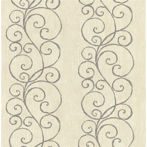 Seabrook Designs Ansel Striped Scroll Unpasted Wallpaper Bed Bath