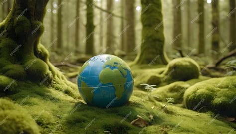 Premium Photo Globe On Moss In Forest Environmental Earth Day