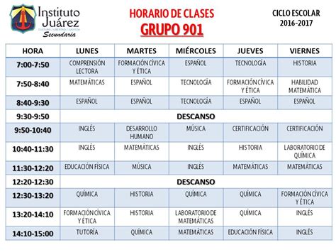 Instituto Juárez 3° Secundaria: HORARIO DE CLASES CICLO ESCOLAR 2016-2017