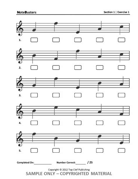 Note Reading Worksheet Treble Clef