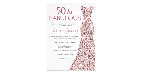 50 And Fabulous Rose Gold Dress 50th Birthday Party Invitation