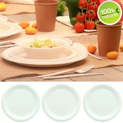 Assiette Ronde Biod Gradable Naturel En Fibre De Canne Sucre