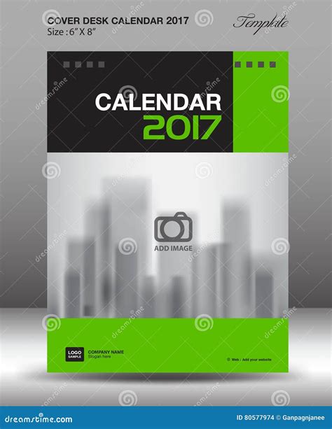 Cover Desk Calendar 2017 Year Green Cover Design Size 6x8 Inch Stock Vector Illustration Of