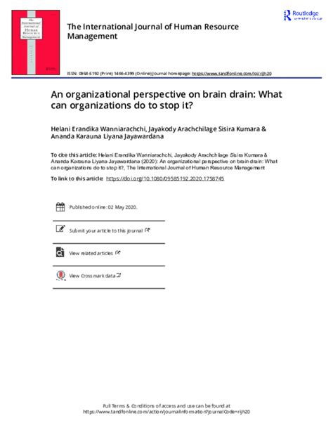 Pdf An Organizational Perspective On Brain Drain What Can