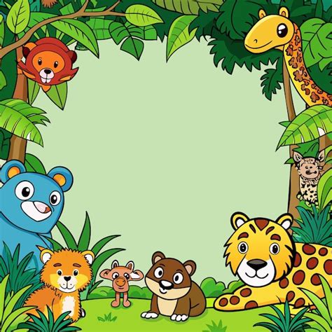 A Picture Of Animals And A Frame With A Green Background Premium Ai
