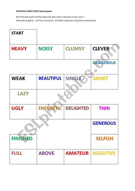 Opposite Adjective Board Esl Worksheet By Anycot