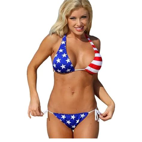 Hot Sexy 2016 New Bathing Suits Stripes Stars Usa Ladies Bikini