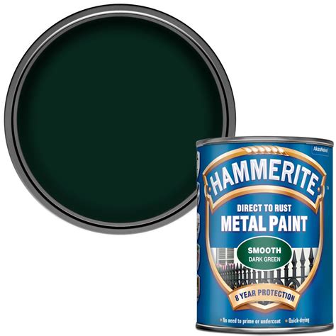 Hammerite Direct To Rust Dark Green Smooth Metal Paint 750ml Wilko