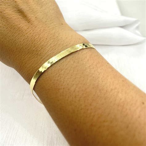 Solid 14k Gold Herringbone Bracelet Solid 14k Gold Liquid Link Bracelet Ladies Gold Bracelet