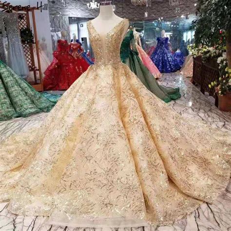 2019 Sem Mangas Ouro Lantejoulas Vestidos De Casamento Luxo 2019 V Neck